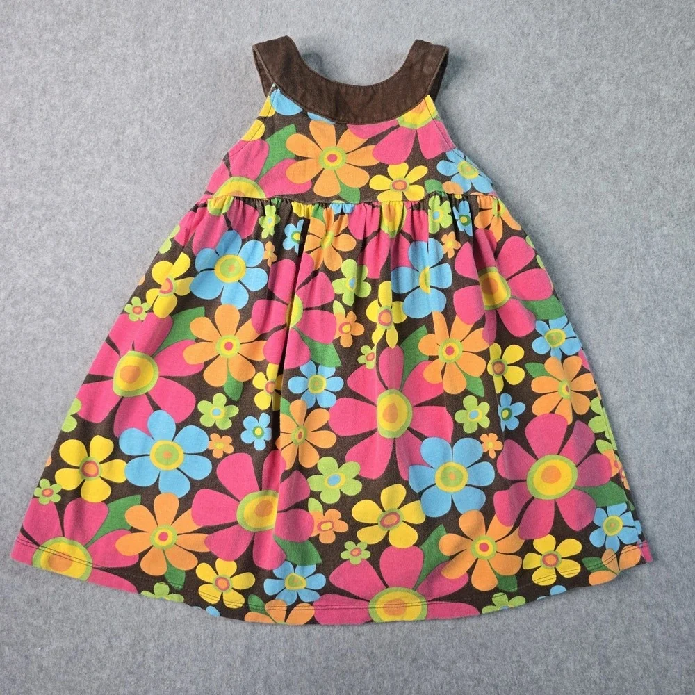 Carters Floral Jumper Dress Girls 4T Brown Pink Blue Retro Kidcore 100%‎ Cotton